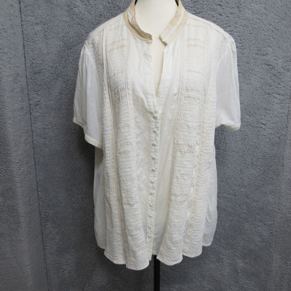 Nygard Shirt Womens 24 Cream Lace Smocked Fairycore Fairy Earthy Ethereal Whimsy